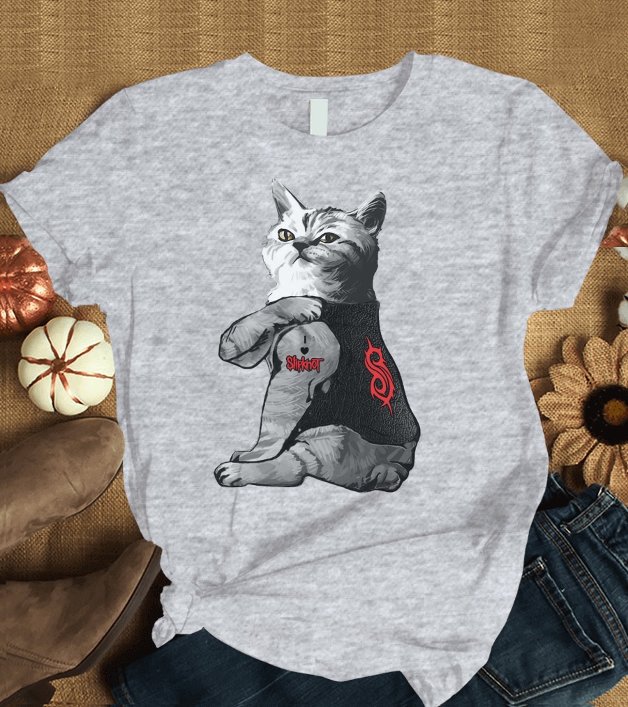 Slipknot Cat with Logo and Heart Tattoo T-Shirt