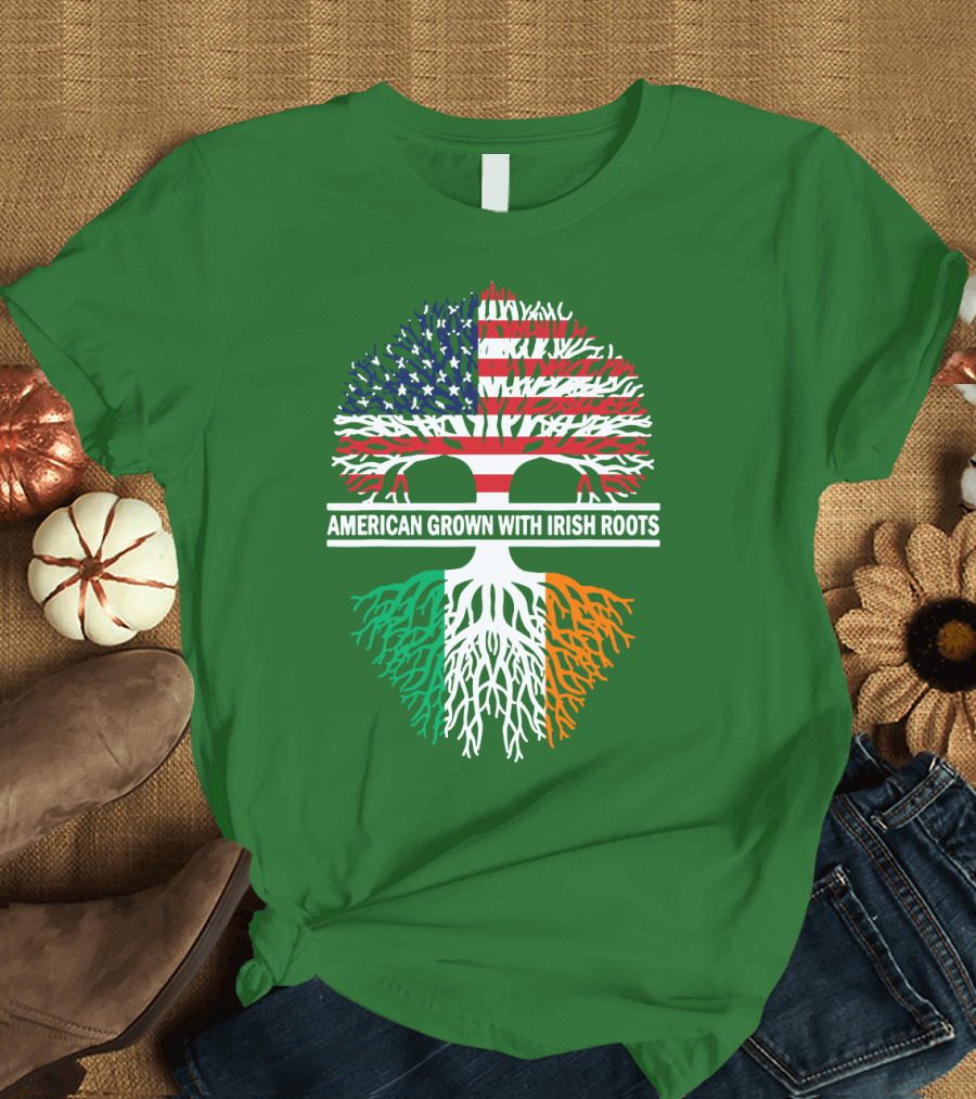 American Grown with Irish Roots Flag Tree T-Shirt