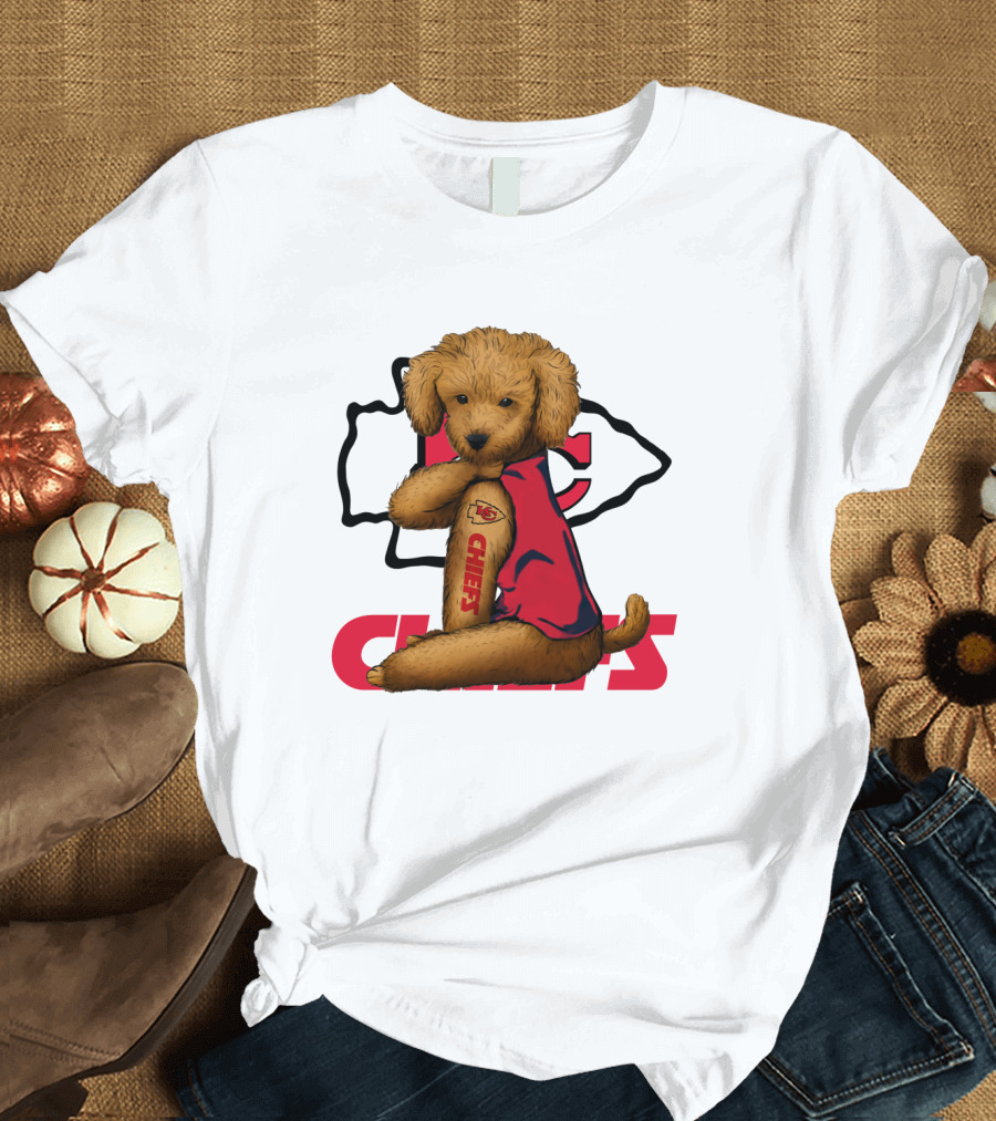 Poodle Chiefs KC Chiefs Logo Dog in Red Jersey T-Shirt