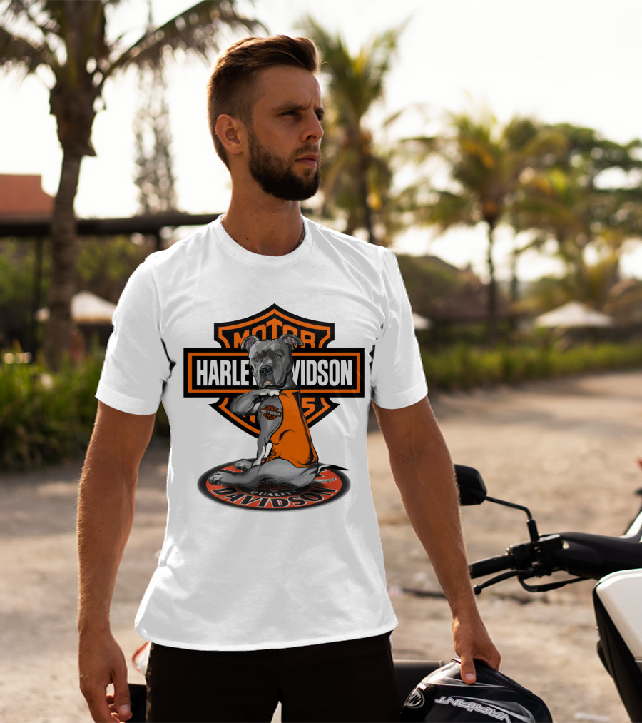 Harley Davidson Motor Cycles Pitbull Dog T-Shirt