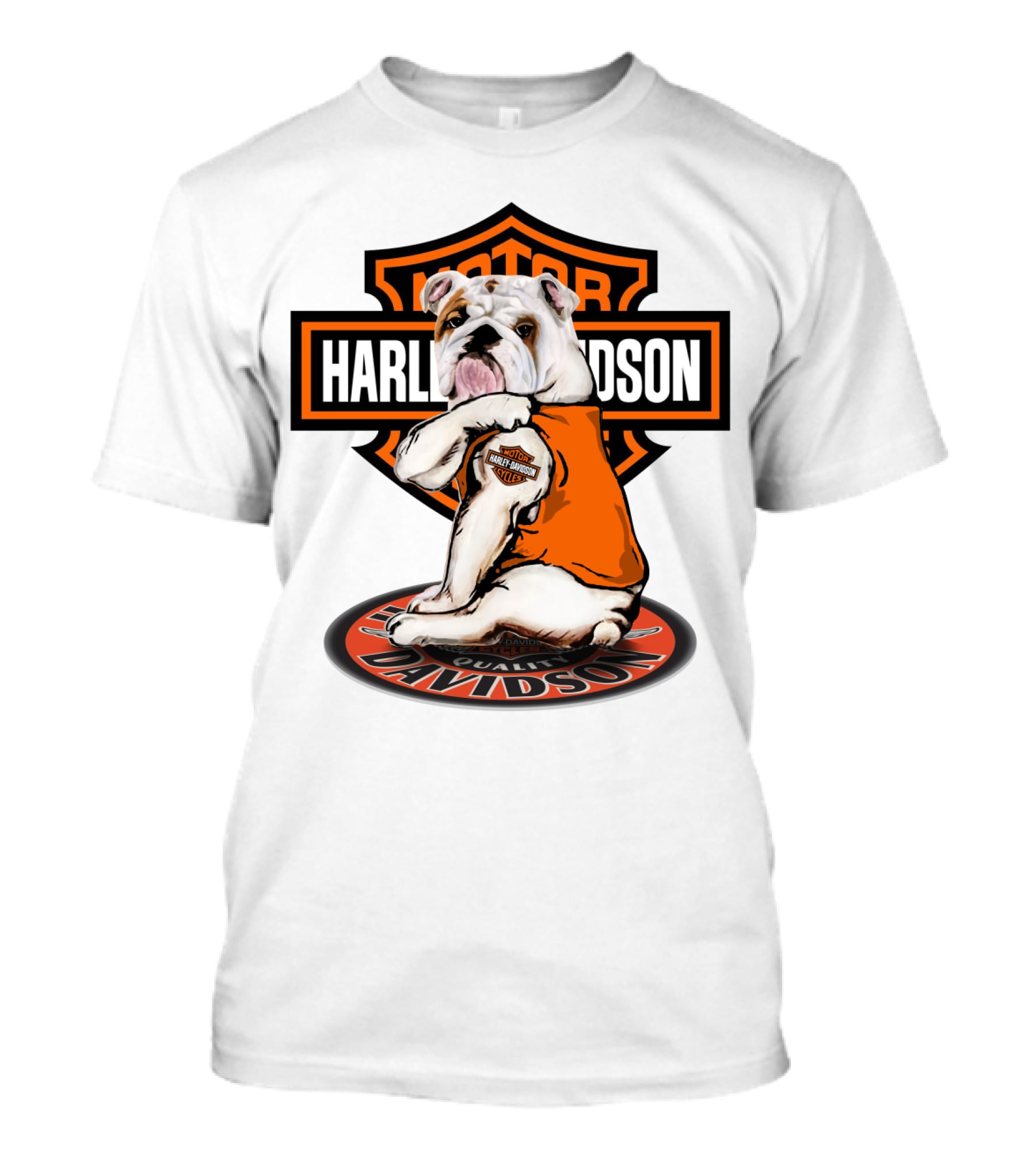 Harley Davidson Motorcycles Bulldog Emblem Orange Vest T-Shirt