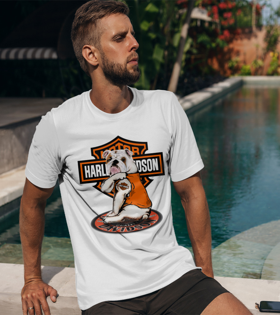 Harley Davidson Motorcycles Bulldog Emblem Orange Vest T-Shirt