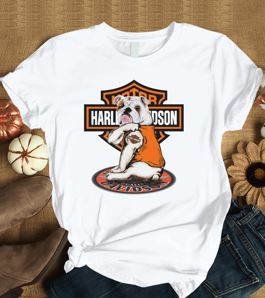 Harley Davidson Motorcycles Bulldog Emblem Orange Vest T-Shirt