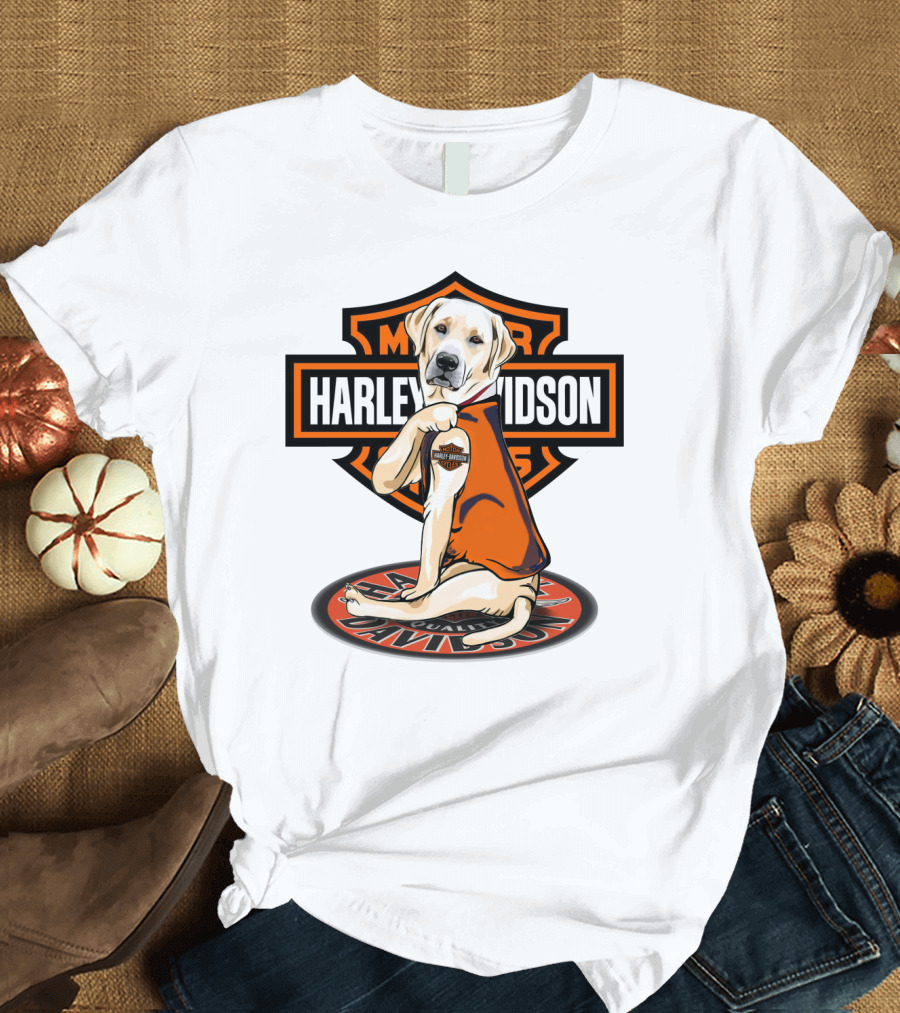 Harley Davidson Labrador Holding Motor Cycles Shield T-Shirt