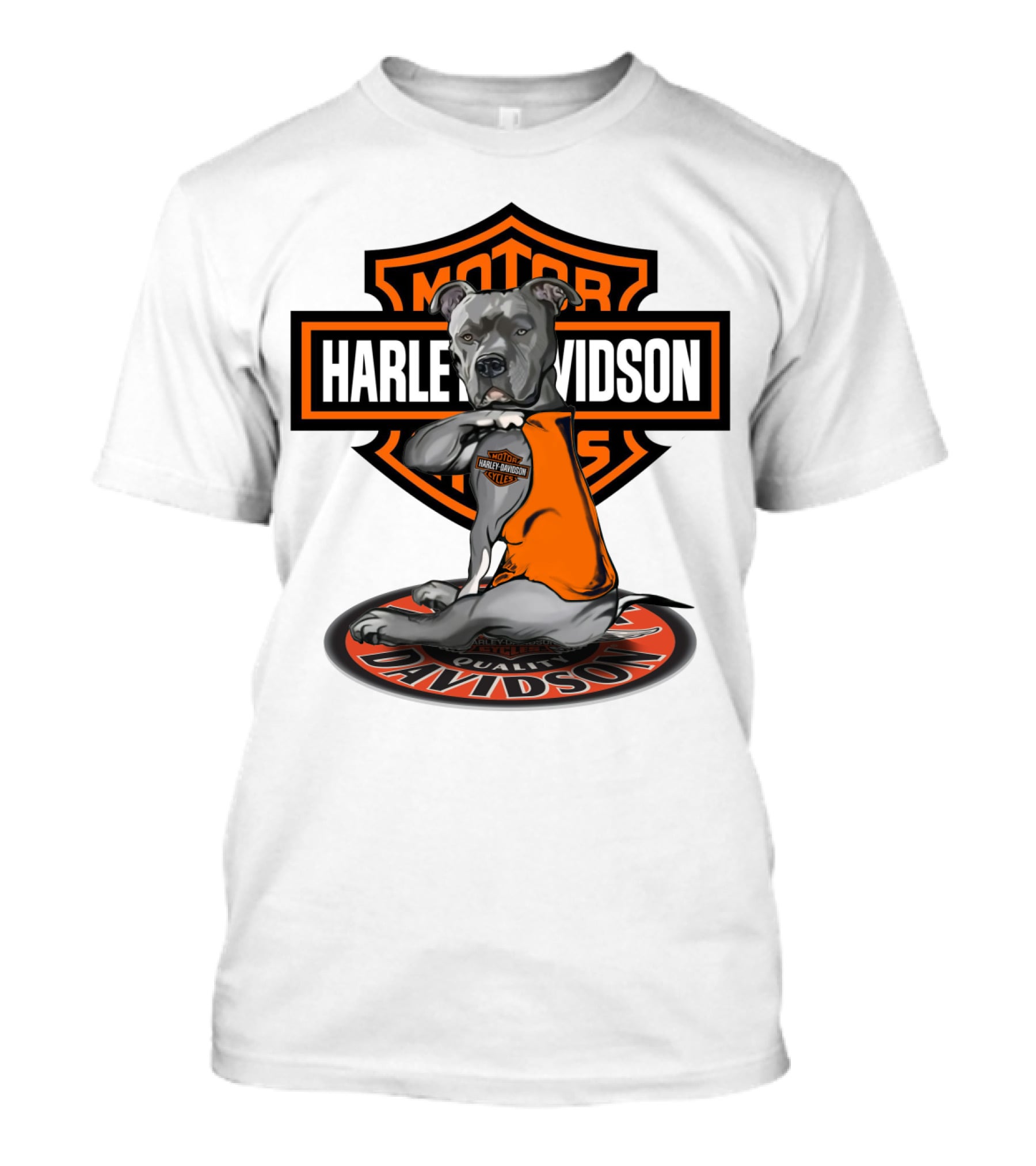 Harley Davidson Pitbull Motorcycles Icon With Orange Vest T-Shirt