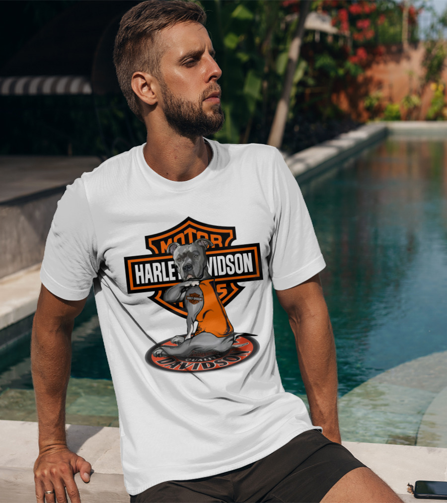 Harley Davidson Pitbull Motorcycles Icon With Orange Vest T-Shirt