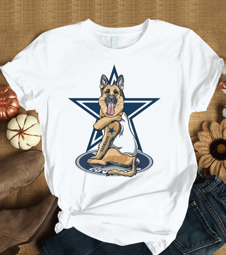 Cowboys Star with German Shepherd Football Fan Tattoo T-Shirt