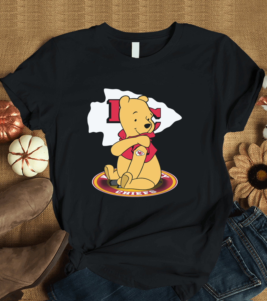 Pooh Character Chiefs KC Arrowhead Logo Circle T-Shirt