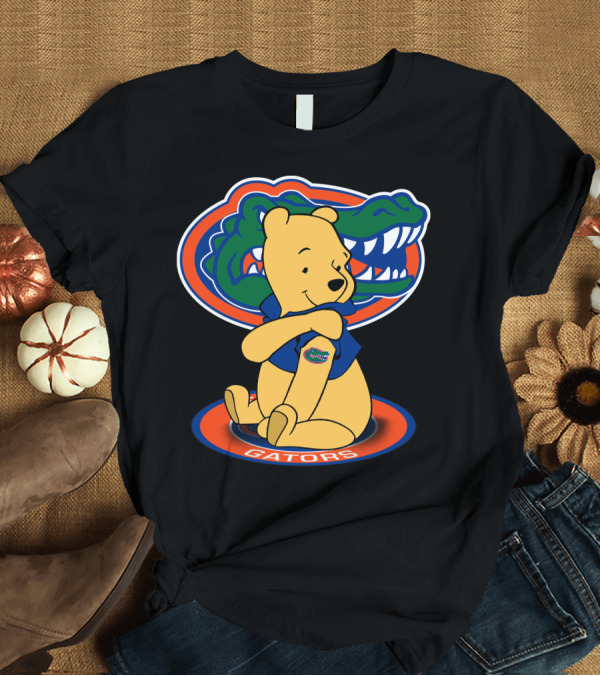 T-Shirt: Pooh Wearing Florida Gators Blue Shirt with Gators Logo and Florida Gators Mascot T-Shirt Pooh Wearing Florida Gators Blue Shirt with Gators Logo and Florida Gators Mascot T-Shirt