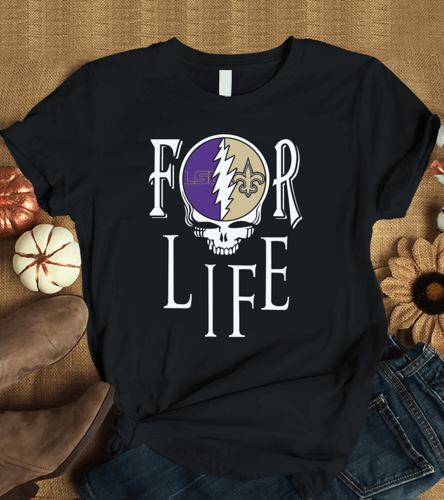 FOR LIFE LSU Tigers Saints Skull NFL NCAA T-Shirt