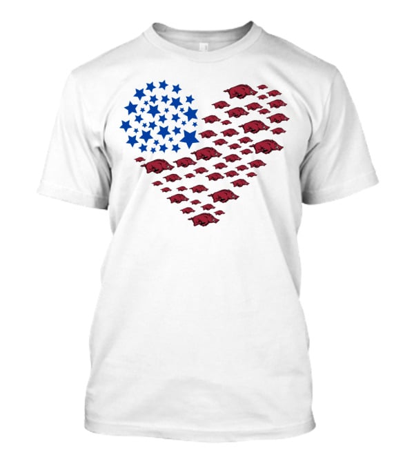 Arkansas Razorbacks Heart Flag Ncaa 22 Stars And Hogs T-Shirt