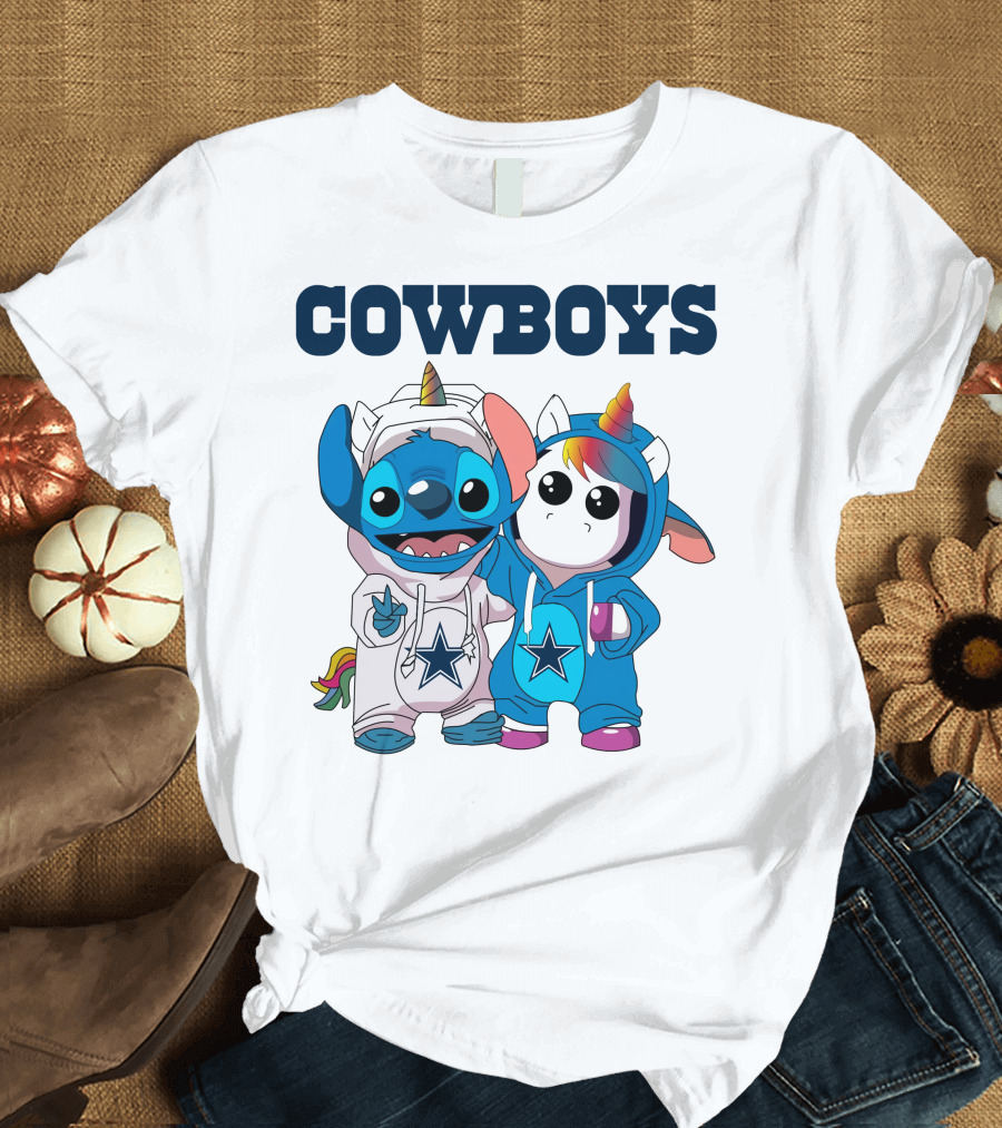 COWBOYS Stitch and Unicorn in Dallas NFL Team Hoodies T-Shirt
