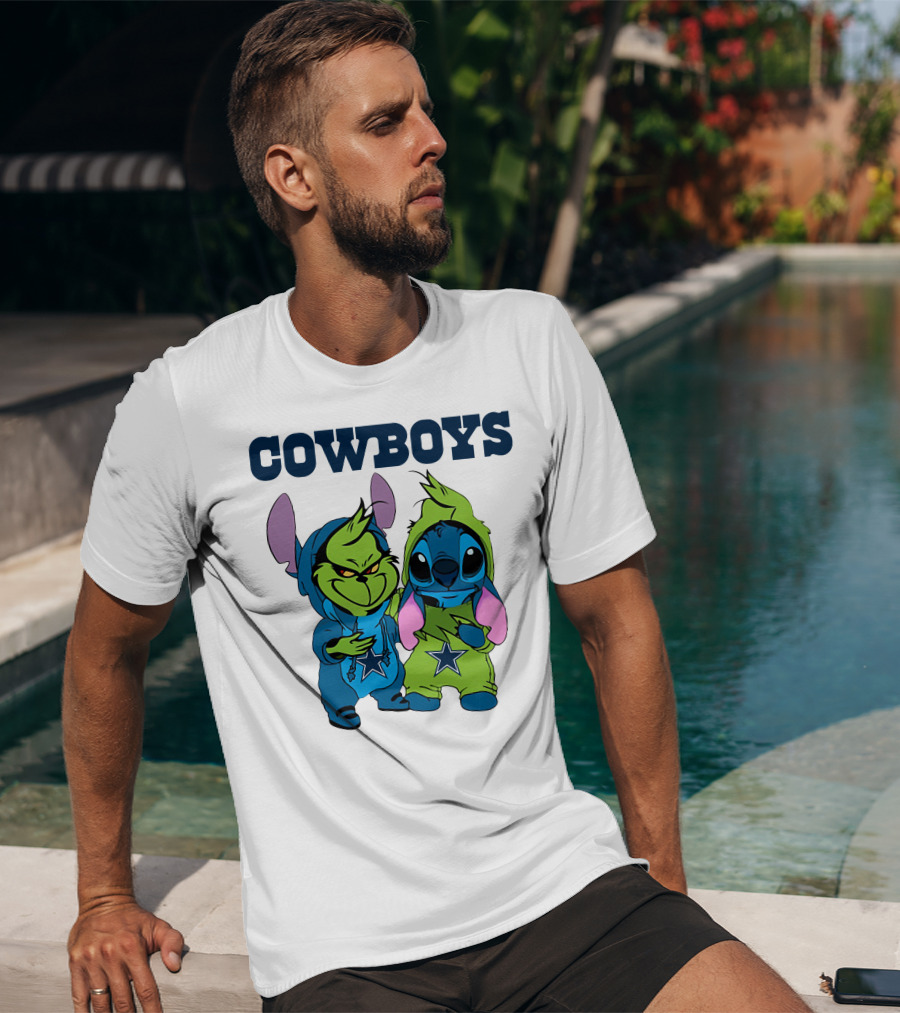Cowboys Disney NFL Stitch Grinch Character Mashup T-Shirt