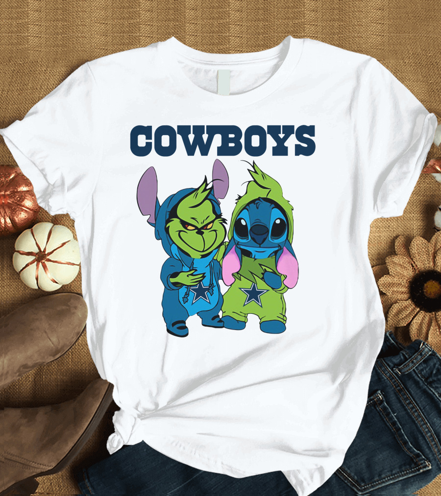 Cowboys Disney NFL Stitch Grinch Character Mashup T-Shirt