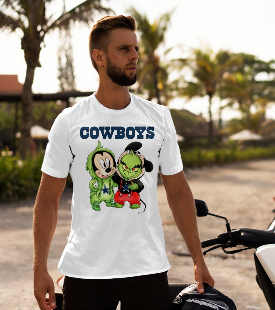 Cowboys Mickey Mouse And Grinch Collaboration Football Fan Style T-Shirt