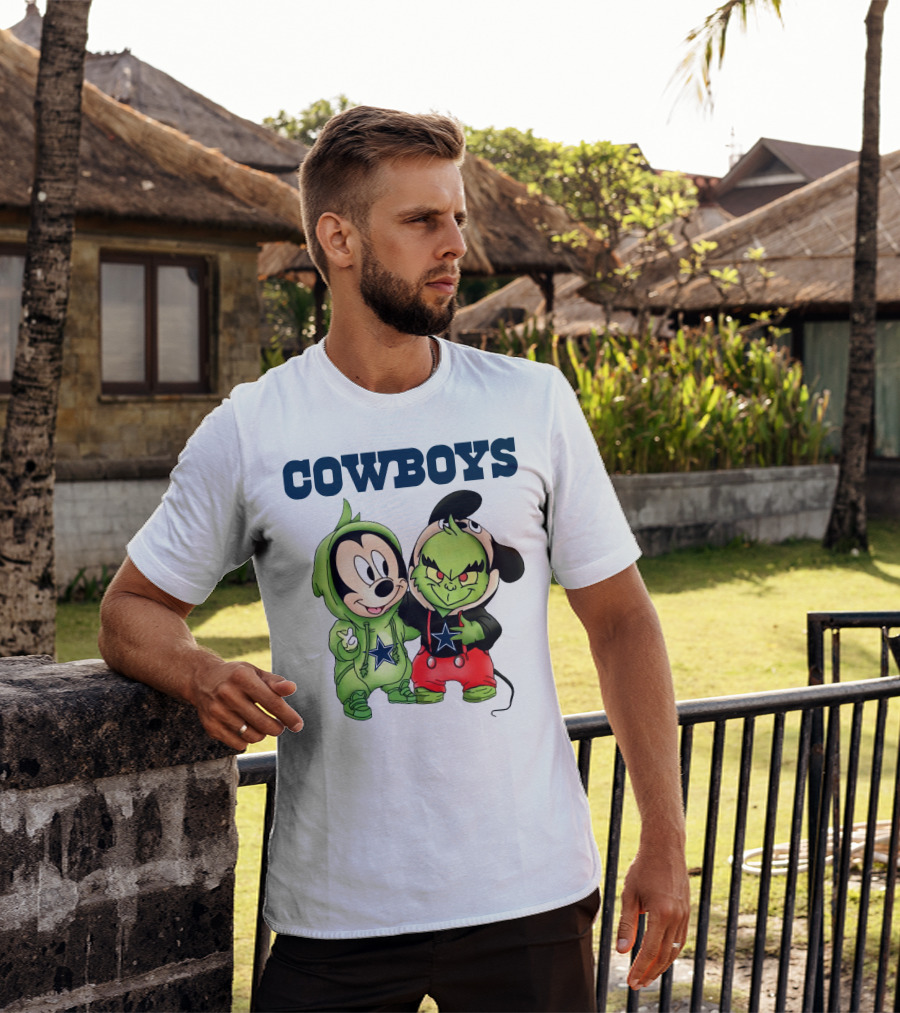 Cowboys Mickey Mouse And Grinch Collaboration Football Fan Style T-Shirt