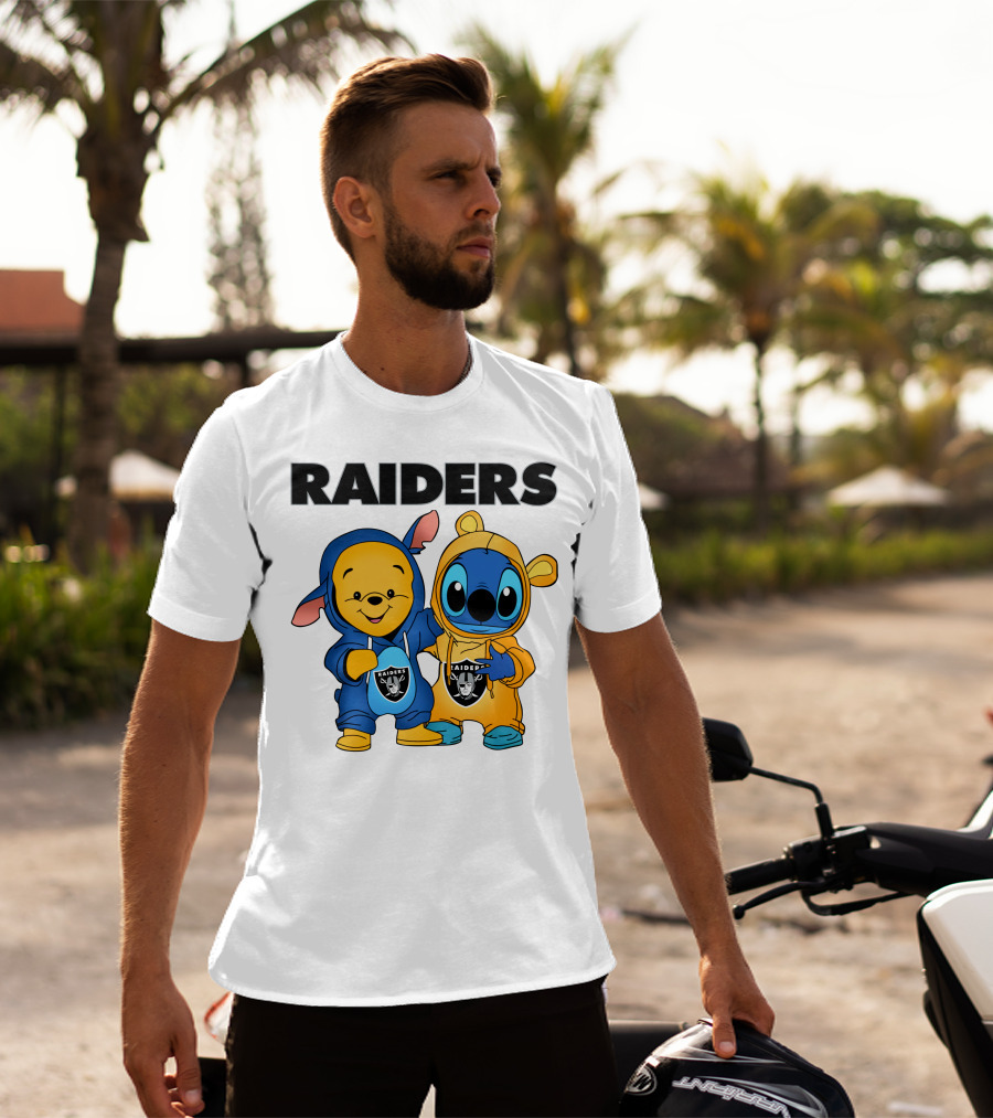 Raiders Pooh-Stitch Crossover Nfl Team Logos T-Shirt
