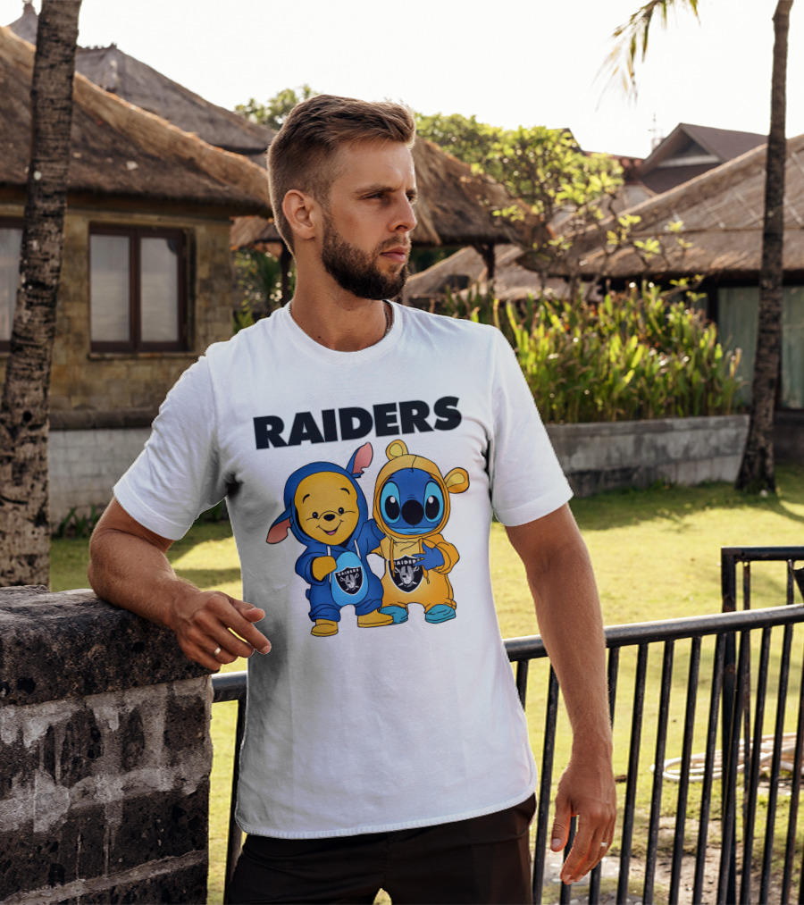 Raiders Pooh-Stitch Crossover Nfl Team Logos T-Shirt