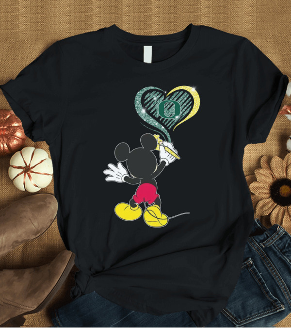 T-Shirt: Mickey Mouse Drawing Oregon Ducks Heart T-Shirt Mickey Mouse Drawing Oregon Ducks Heart T-Shirt