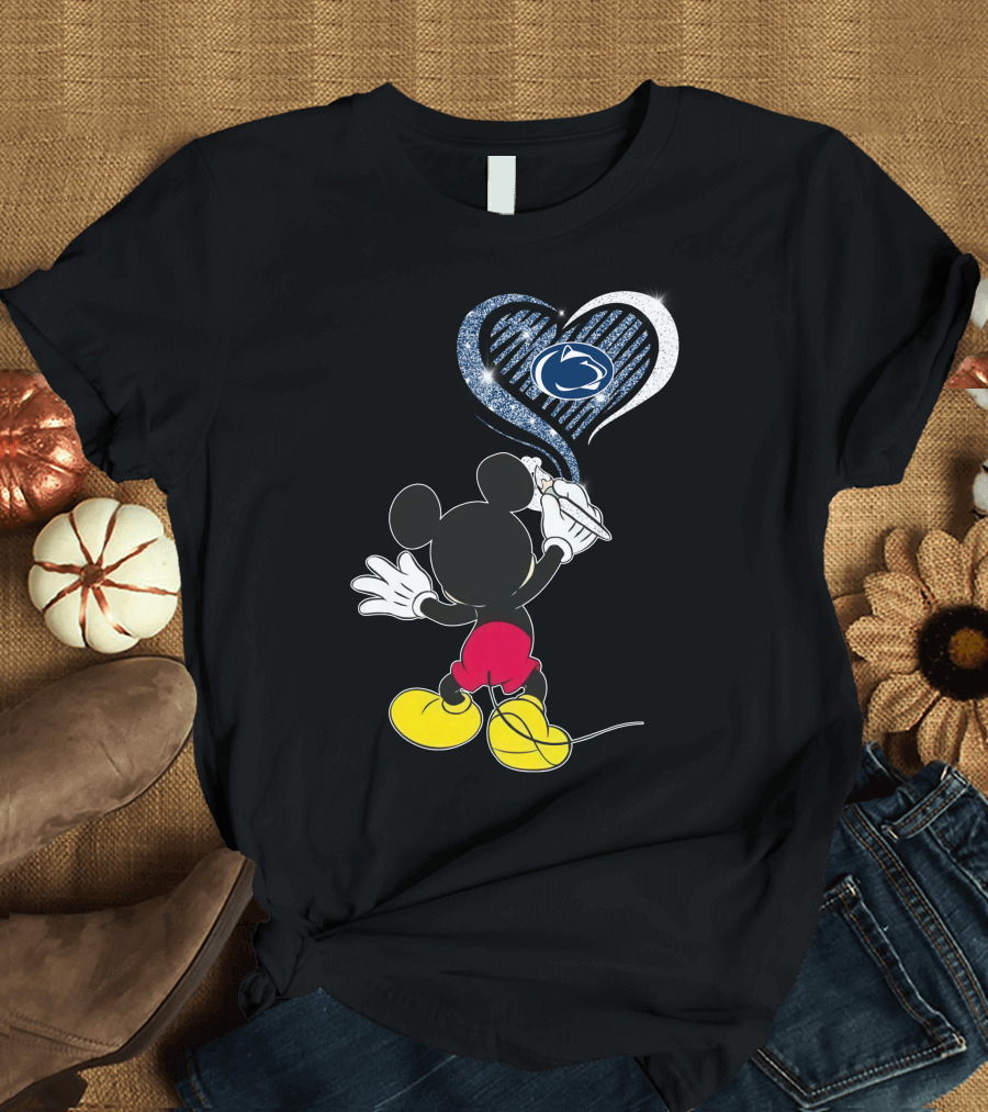 Mickey Mouse Draws Heart with Penn State Nittany Lions T-Shirt