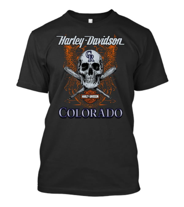 Harley Davidson Colorado Rockies Skull With Wings And Bats T-Shirt