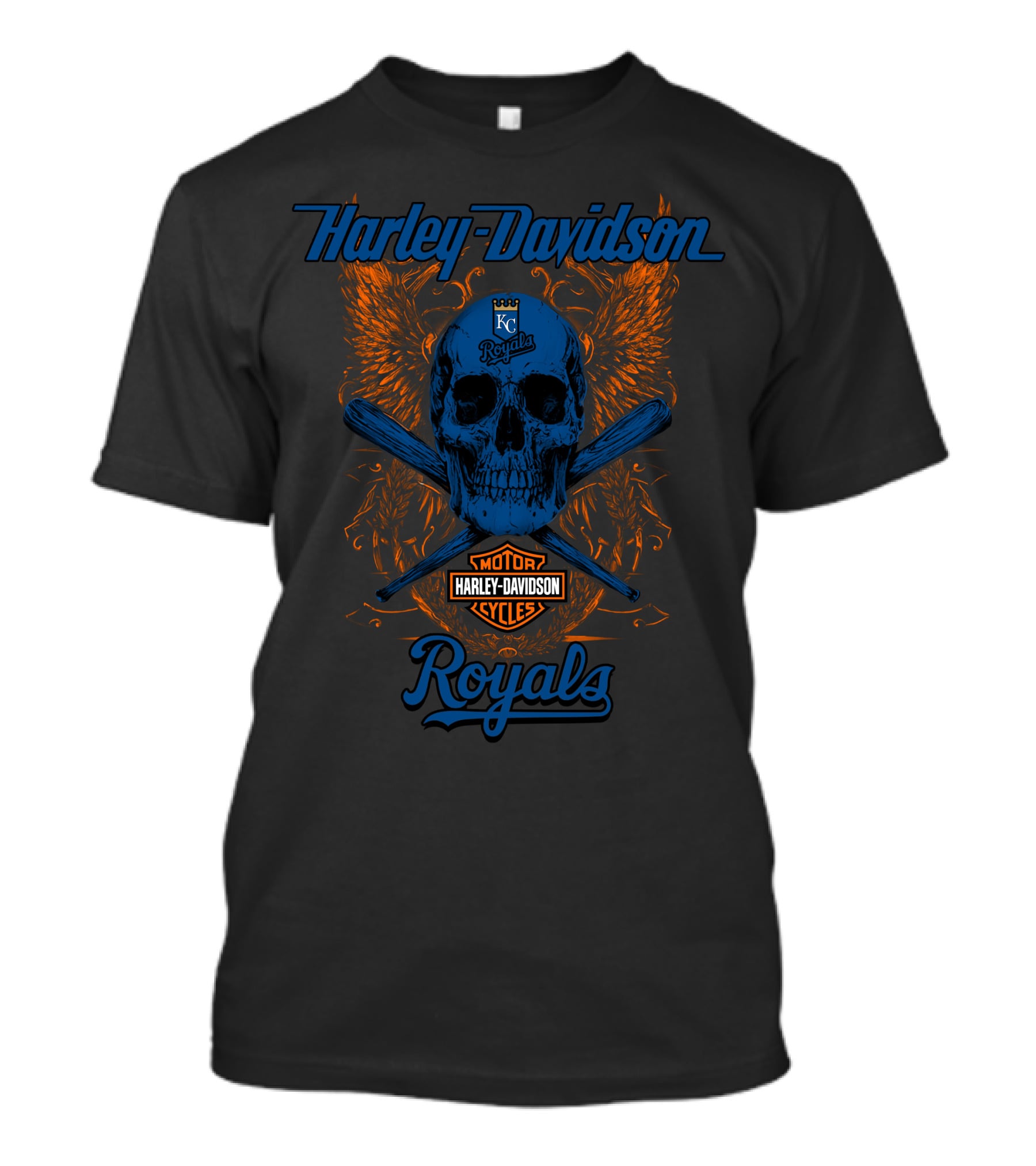 Harley Davidson Kansas City Royals Motor Cycles Skull Wings T-Shirt