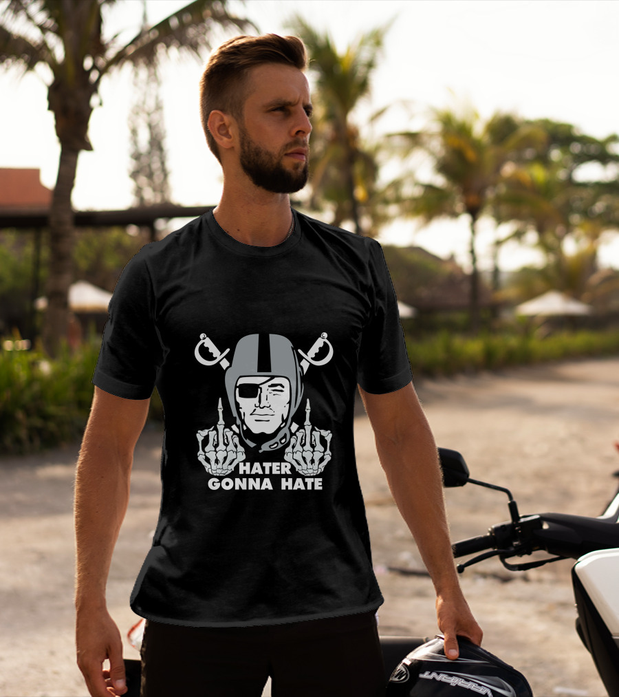 Hater Gonna Hate Raider Helmet Skeleton Hands Middle Finger T-Shirt