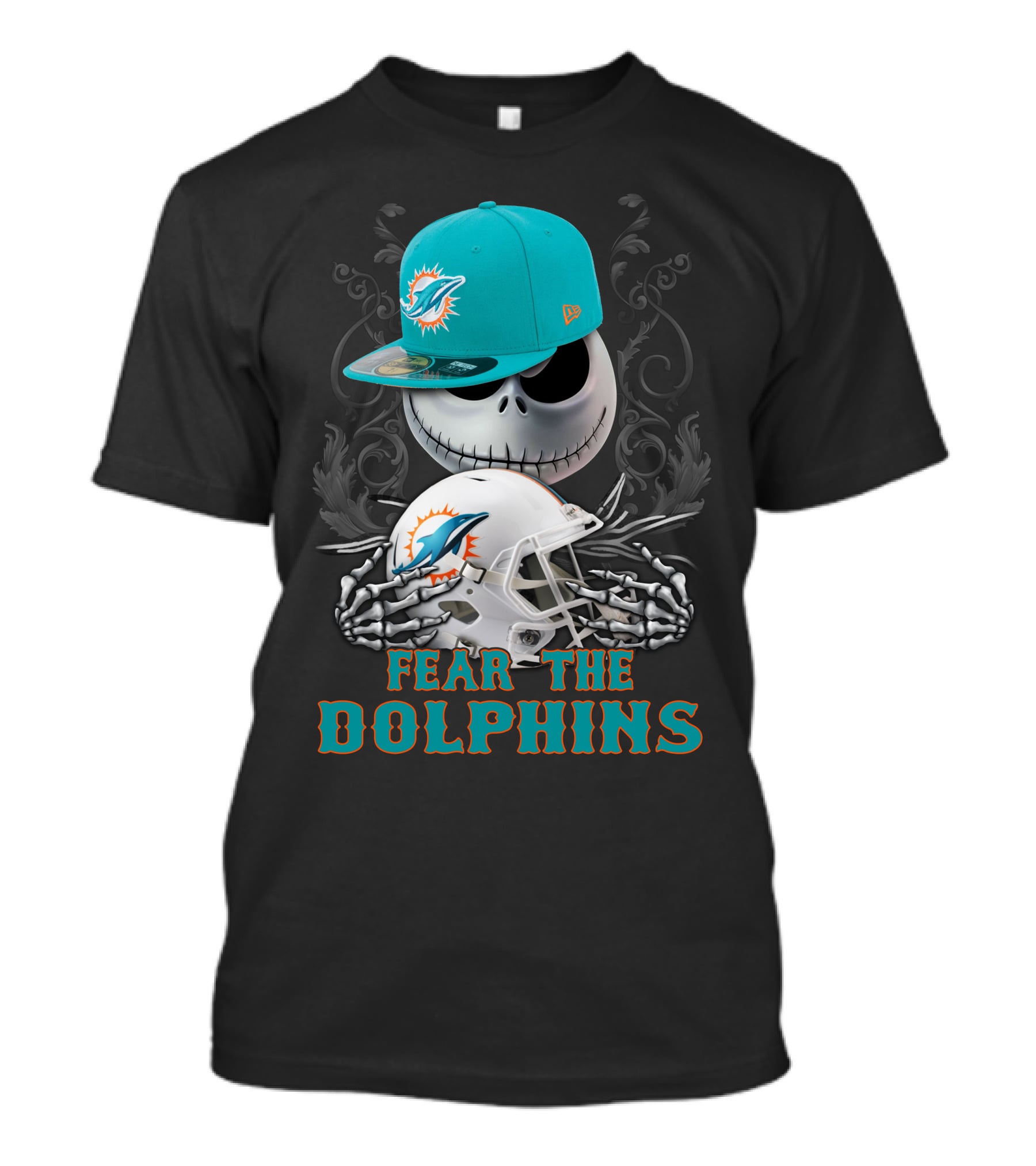 Miami Dolphins Fear The Dolphins Skeleton Helmet Snapback T-Shirt