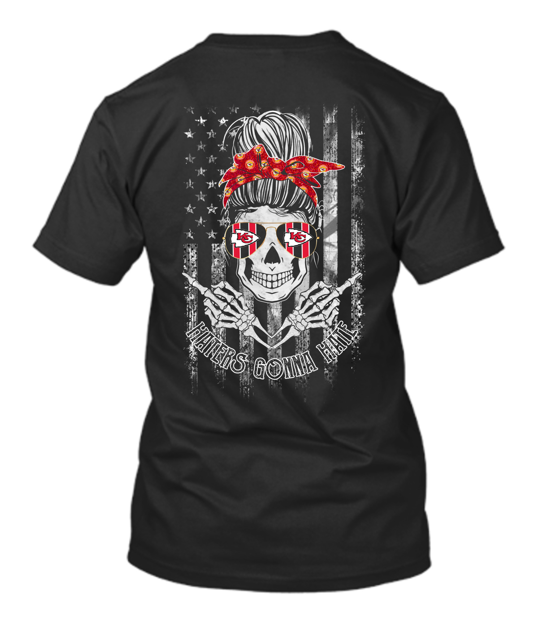 Haters Gonna Hate Kansas City Chiefs Skeleton Skull Usa Flag T-Shirt