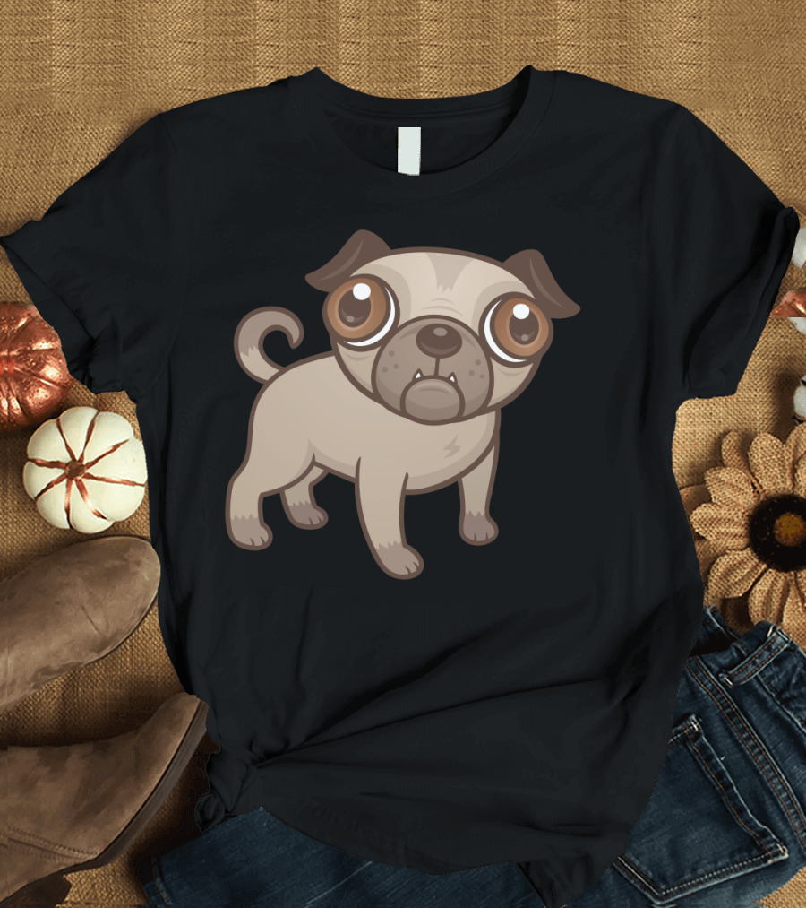 Cartoon Pug Puppy Adorable Big Eyes T-Shirt