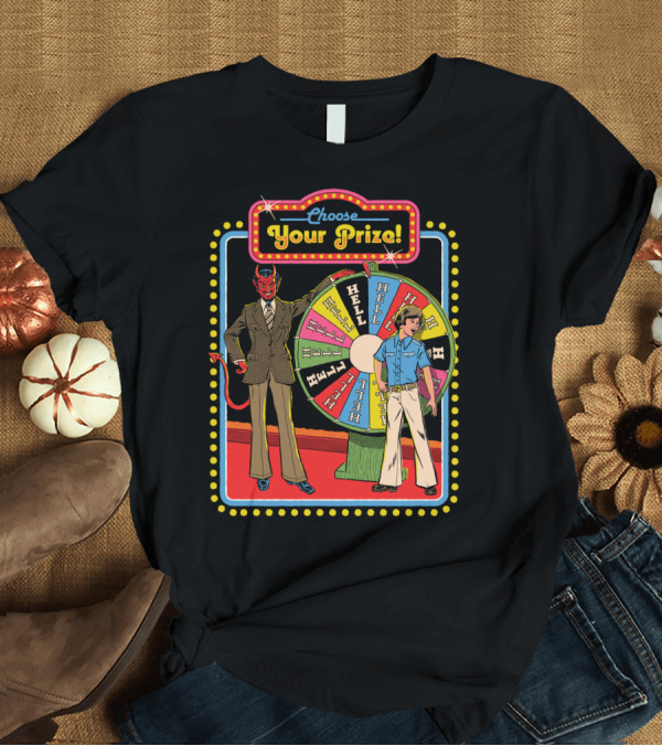 T-Shirt: Choose Your Prize Hell Wheel Game Show Devil and Contestant Retro T-Shirt Choose Your Prize Hell Wheel Game Show Devil and Contestant Retro T-Shirt
