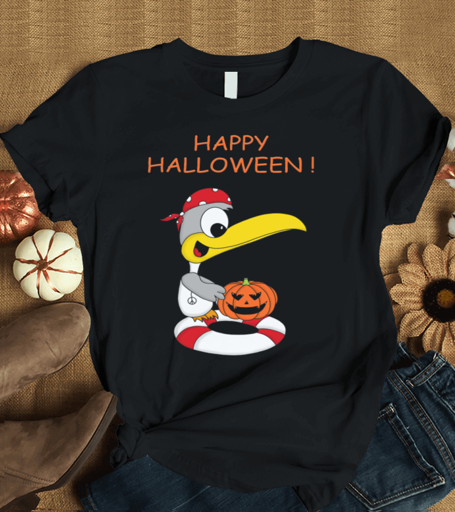 Happy Halloween Seagull with Pumpkin and Lifebuoy T-Shirt