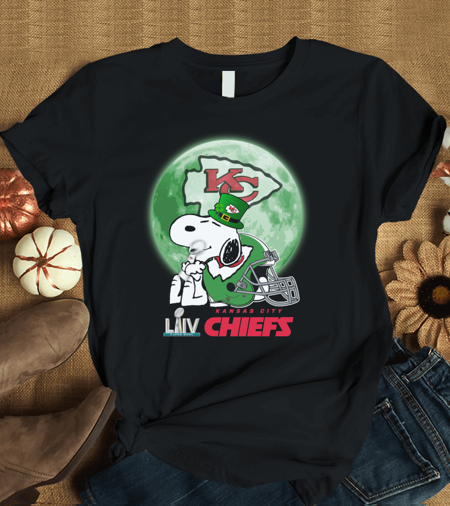 Kansas City Chiefs Snoopy St Patrick's Day LIV Super Bowl Moon T-Shirt