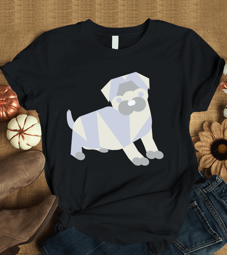 Geometric Abstract Pug in Minimalist T-Shirt