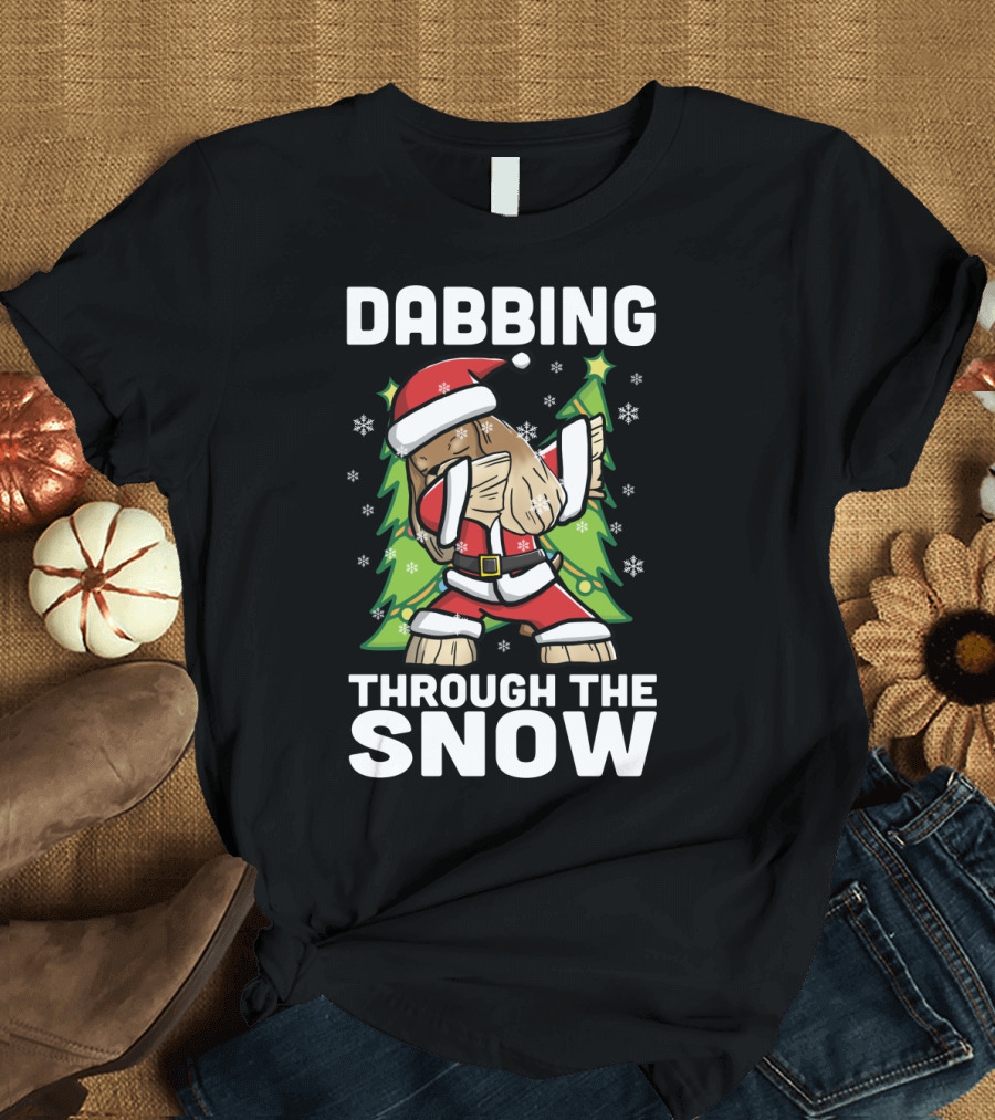 Cocker Spaniel Dabbing in Santa Outfit with Christmas Trees and Snowflakes T-Shirt