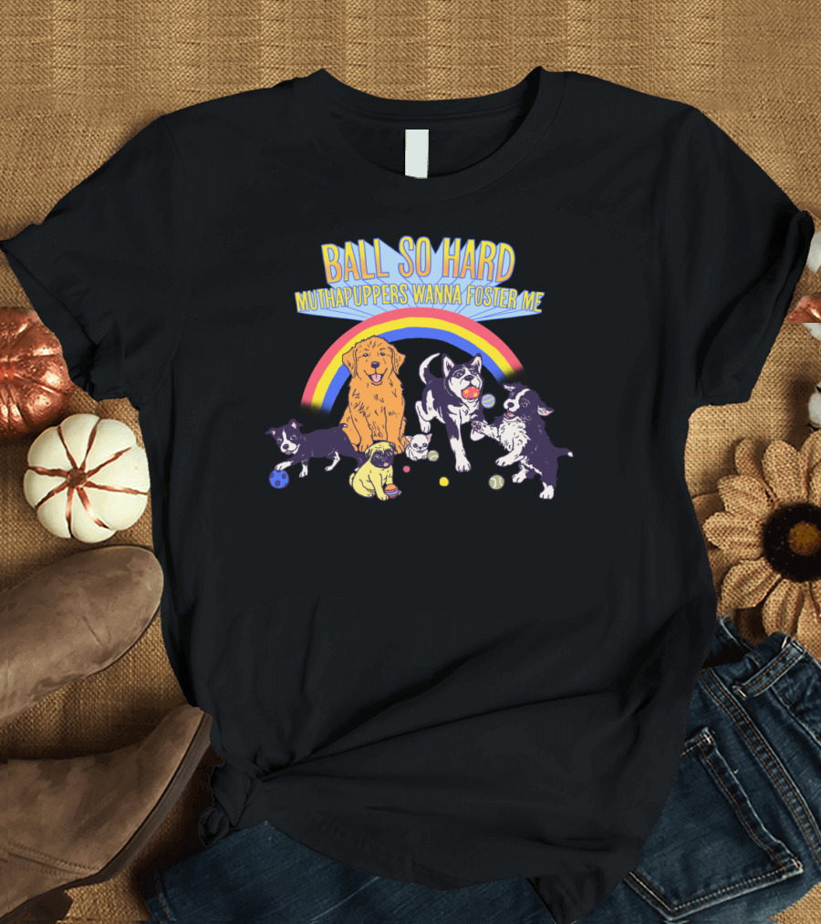 Ball So Hard Muthapuppers Wanna Foster Me Rainbow Puppies At Play T-Shirt