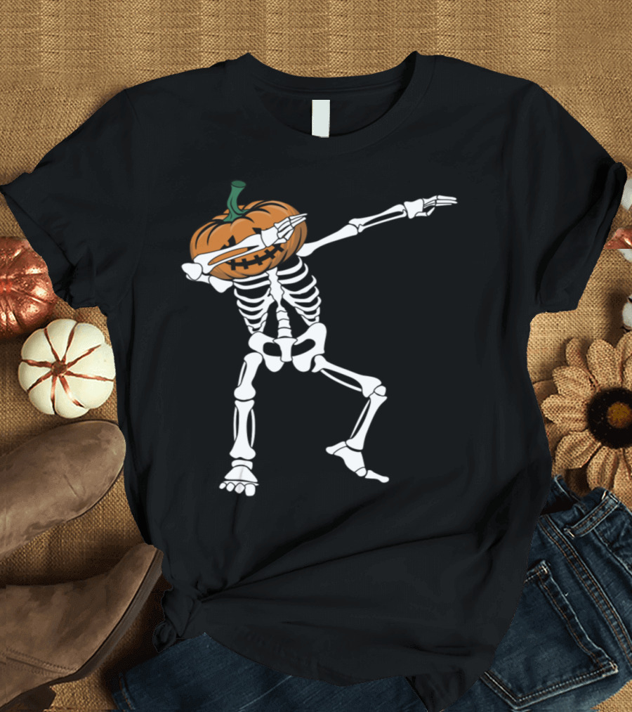 Dabbing Pumpkin Skeleton Halloween T-Shirt