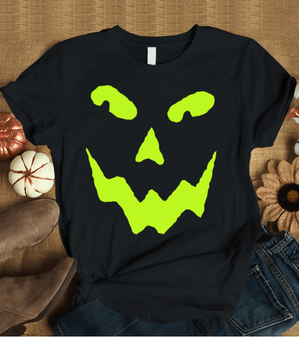 T-Shirt: Gladditudes Halloween Pumpkin Face1 Neon Jack-o'-Lantern Smile T-Shirt Gladditudes Halloween Pumpkin Face1 Neon Jack-o'-Lantern Smile T-Shirt