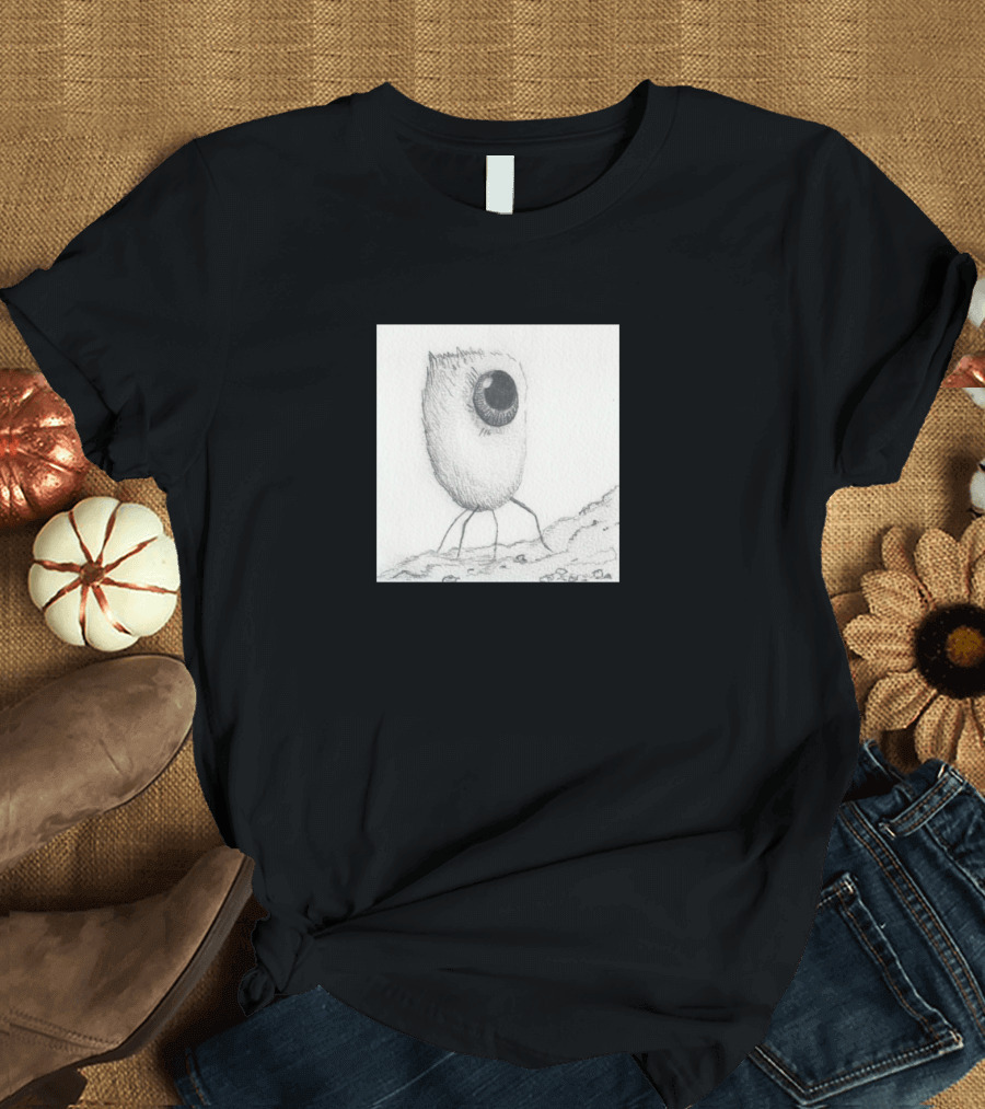 The Uphill Climb Eyeball Creature Sketch on Rocky Path T-Shirt