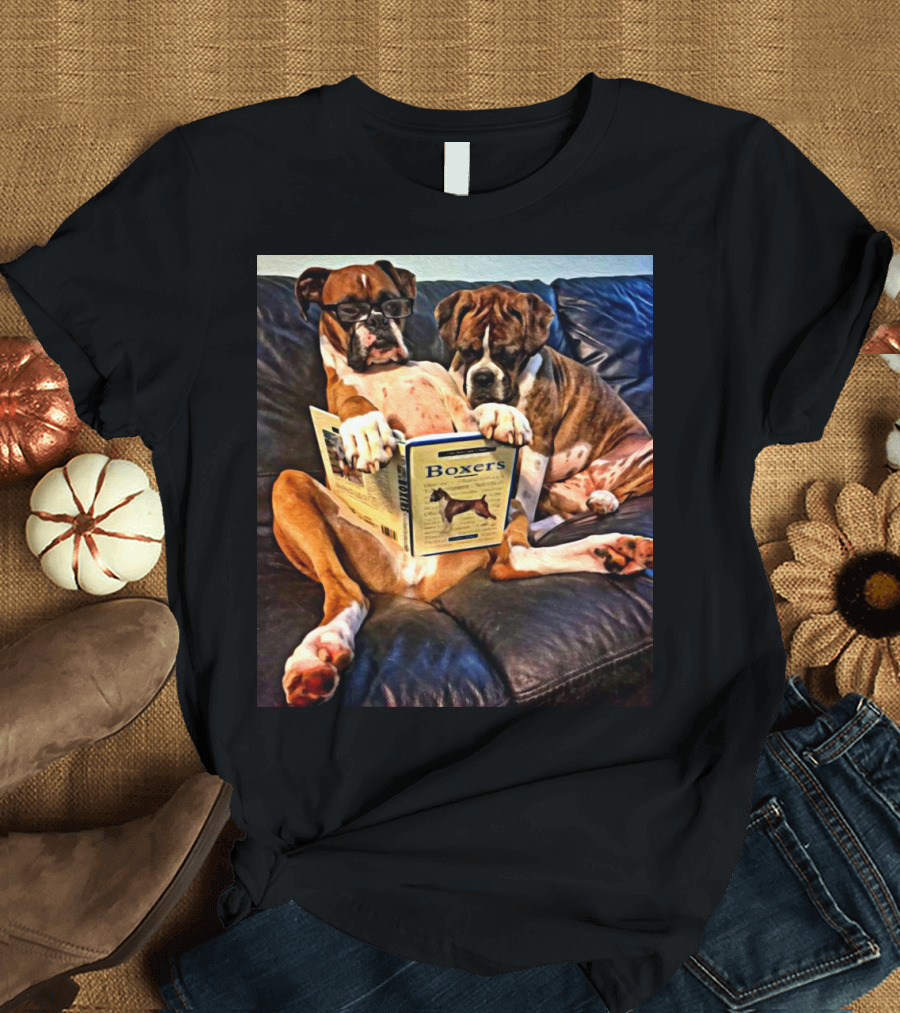 Boxers Reading Together on Couch T-Shirt