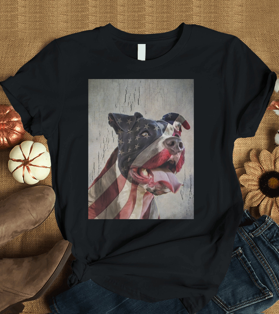 Vintage Patriotic American Flag Dog T-Shirt