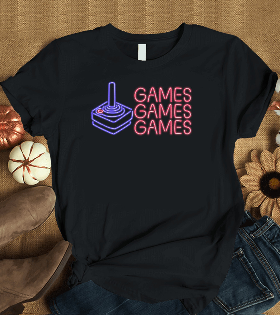 Retro Joystick Neon GAMES GAMES GAMES T-Shirt