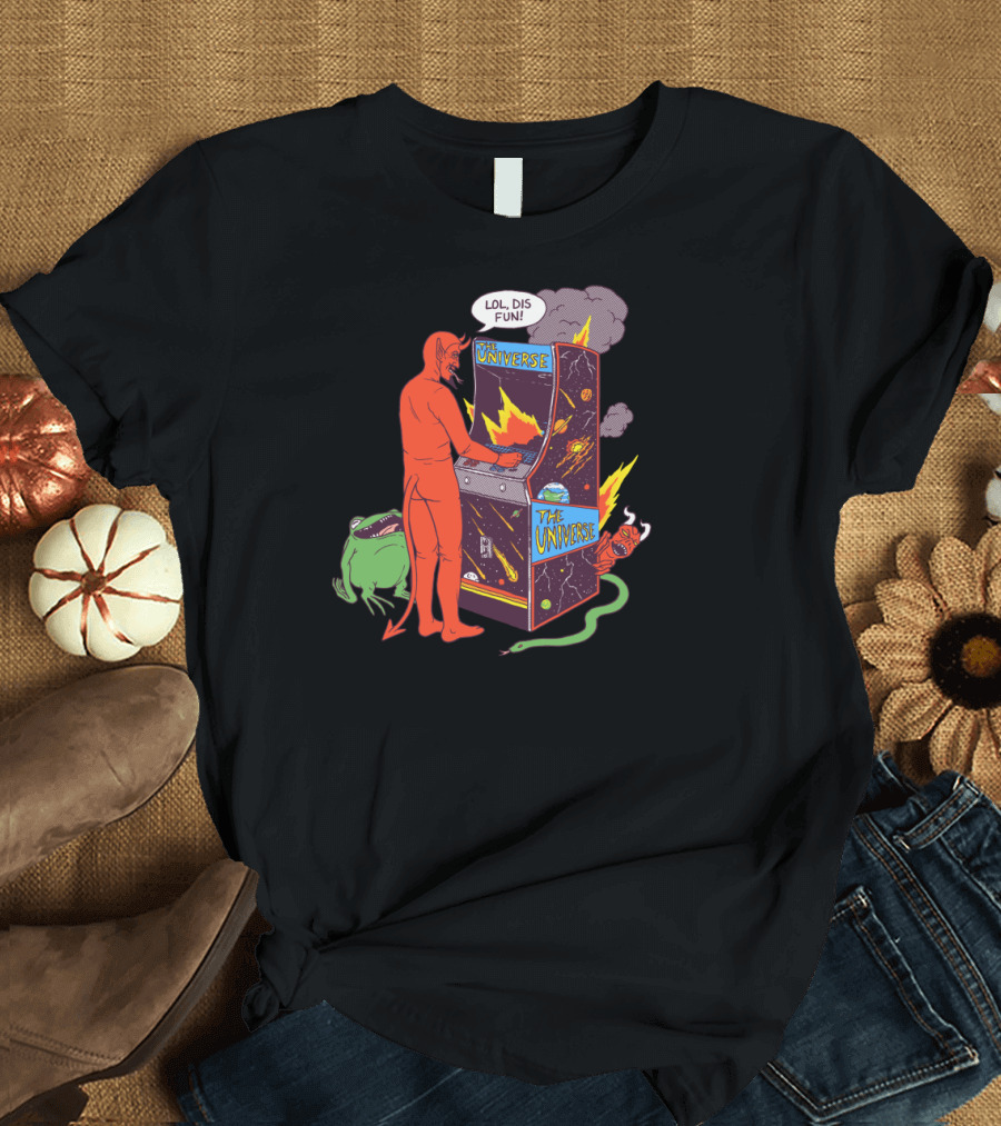 Arcade Chaos: Satan Playing the Universe Machine with Quotes and Creatures T-Shirt