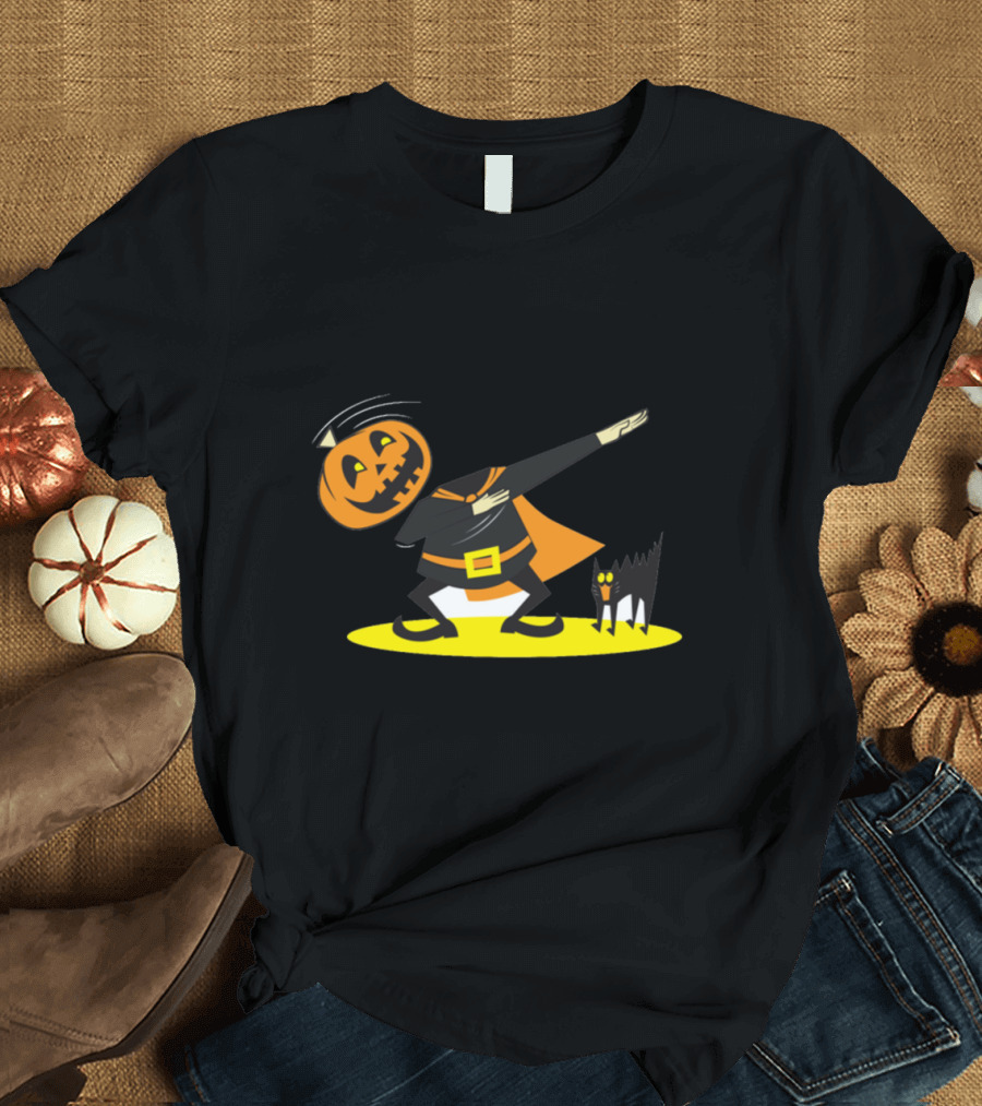 Pumpkin Dabbing Dracula with Black Cat T-Shirt