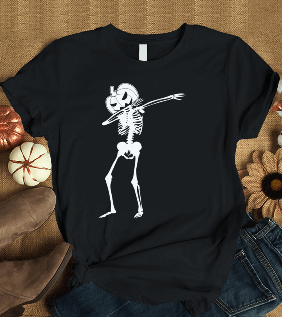 Dabbing Pumpkin Skeleton Halloween Dance T-Shirt