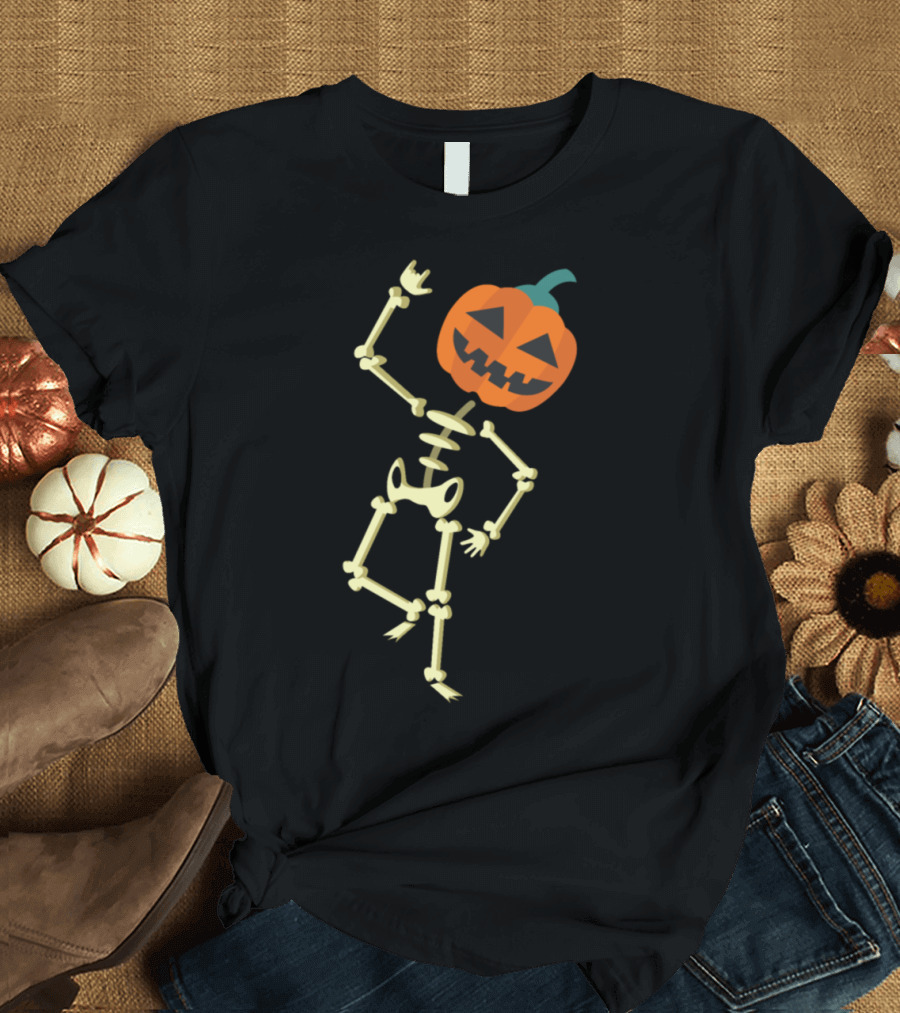 Halloween Dancing Skeleton with Pumpkin Head T-Shirt