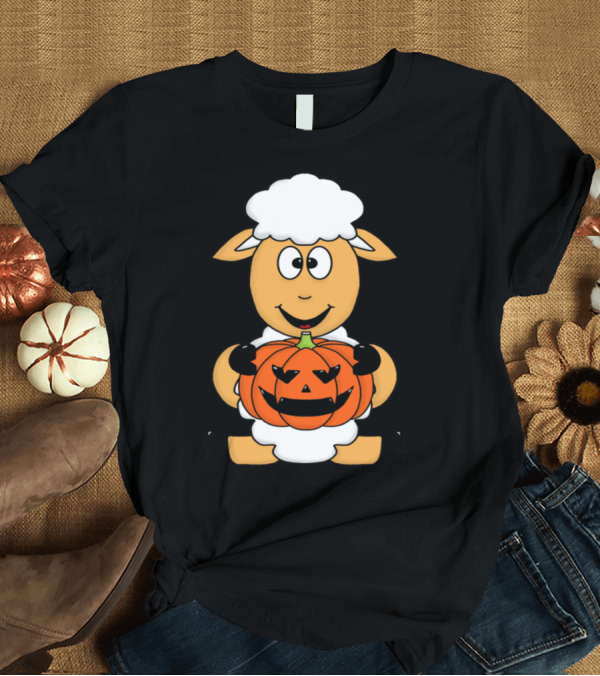 T-Shirt: Funny Sheep Holding Halloween Pumpkin T-Shirt Funny Sheep Holding Halloween Pumpkin T-Shirt