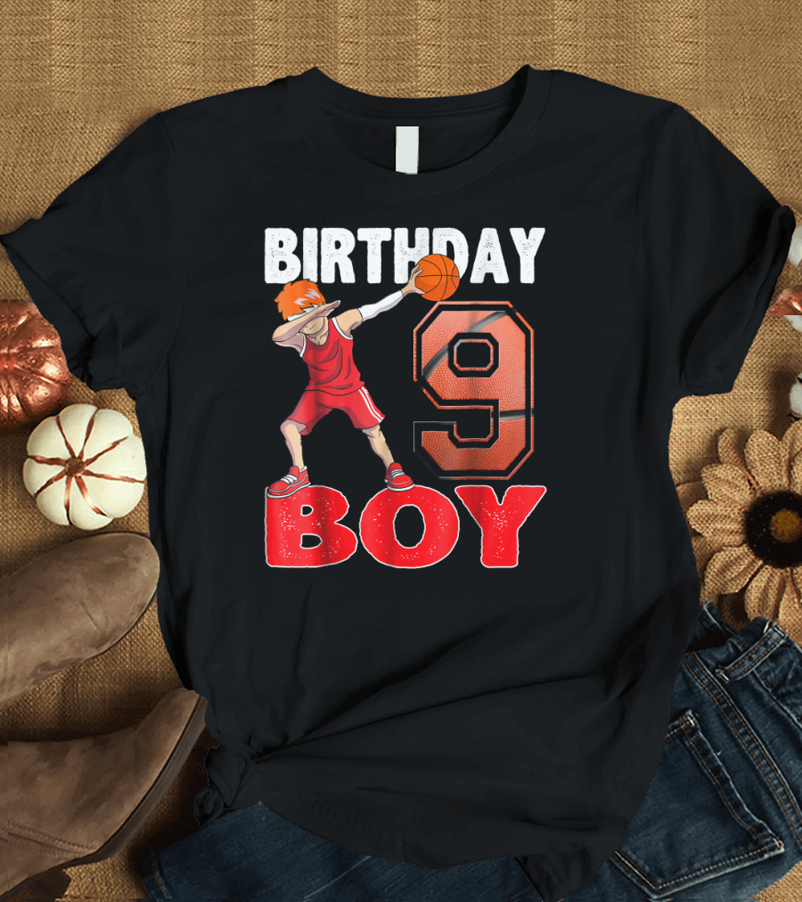 Birthday Boy 9 Dabbing Basketball T-Shirt