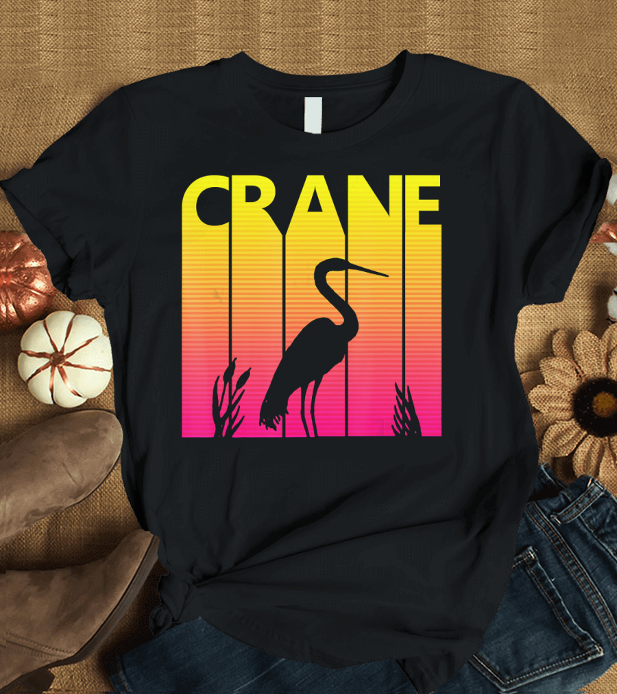 CRANE Bird Lover 1980s Retro Sunset T-Shirt