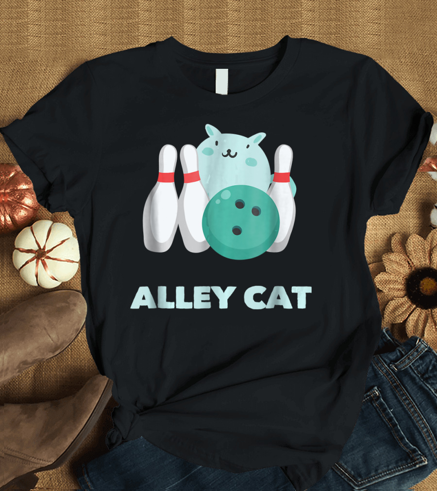 Alley Cat Bowling Pun with Cat and Pins T-Shirt